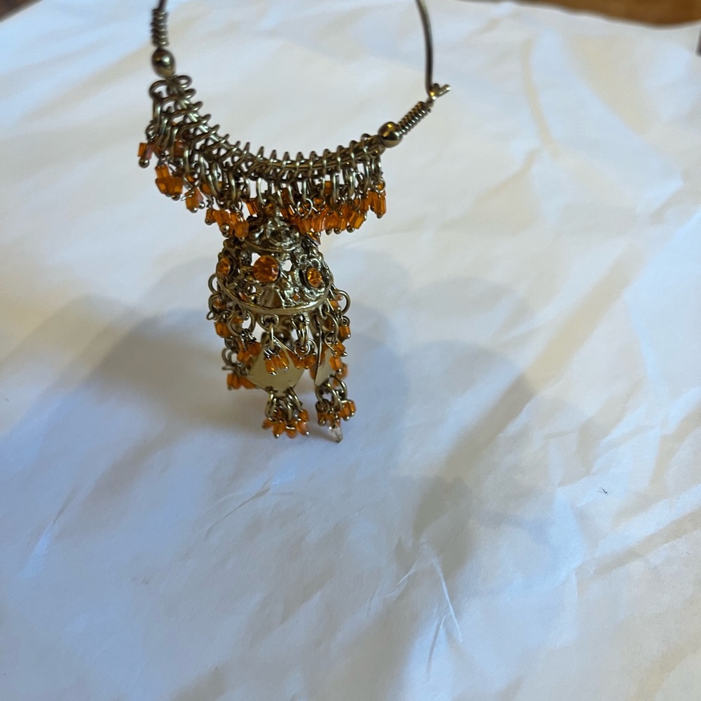 Gold and Orange Dangle Earrings